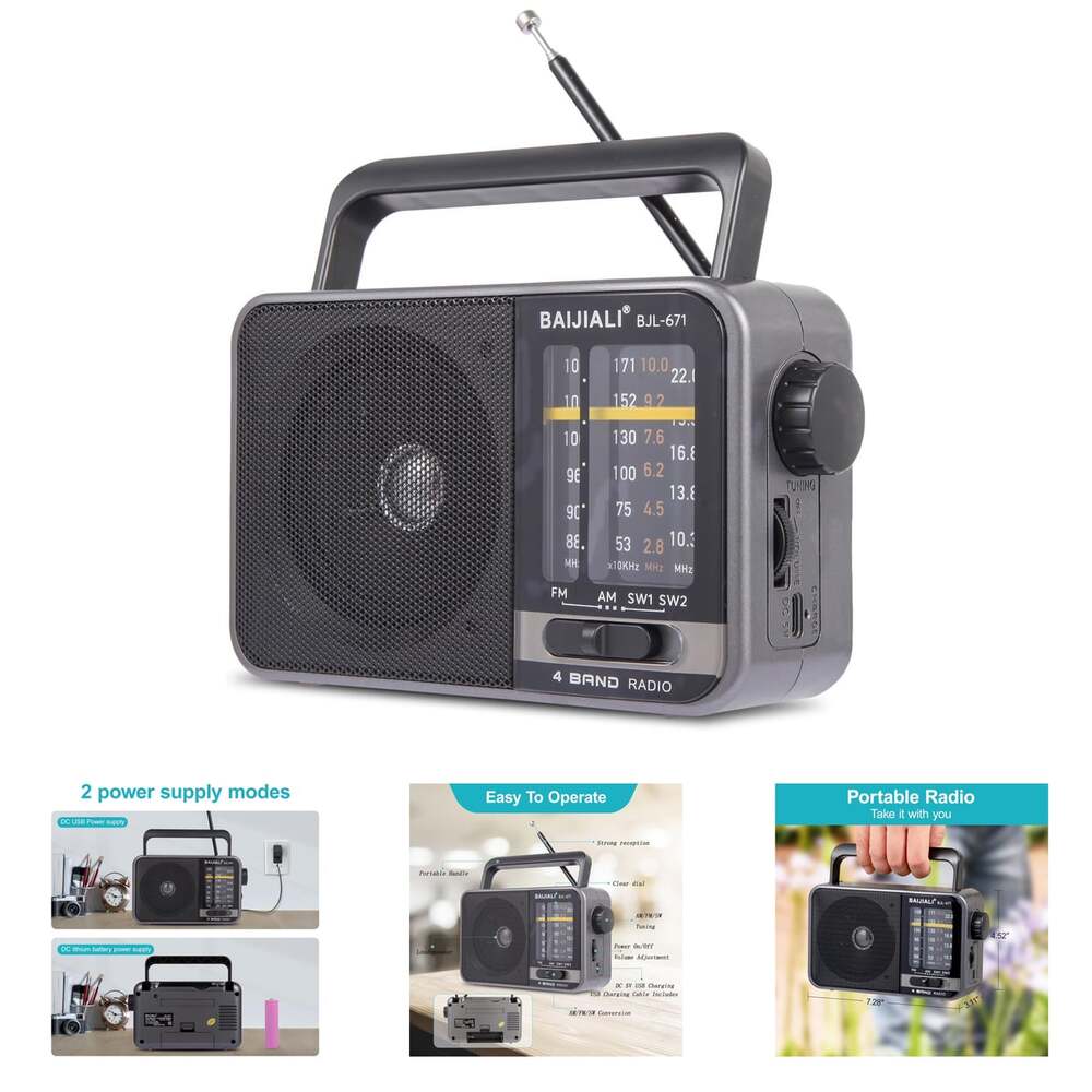 Portable AM FM Shortwave Radio with Loud Speaker USB Battery Powered for Travel
